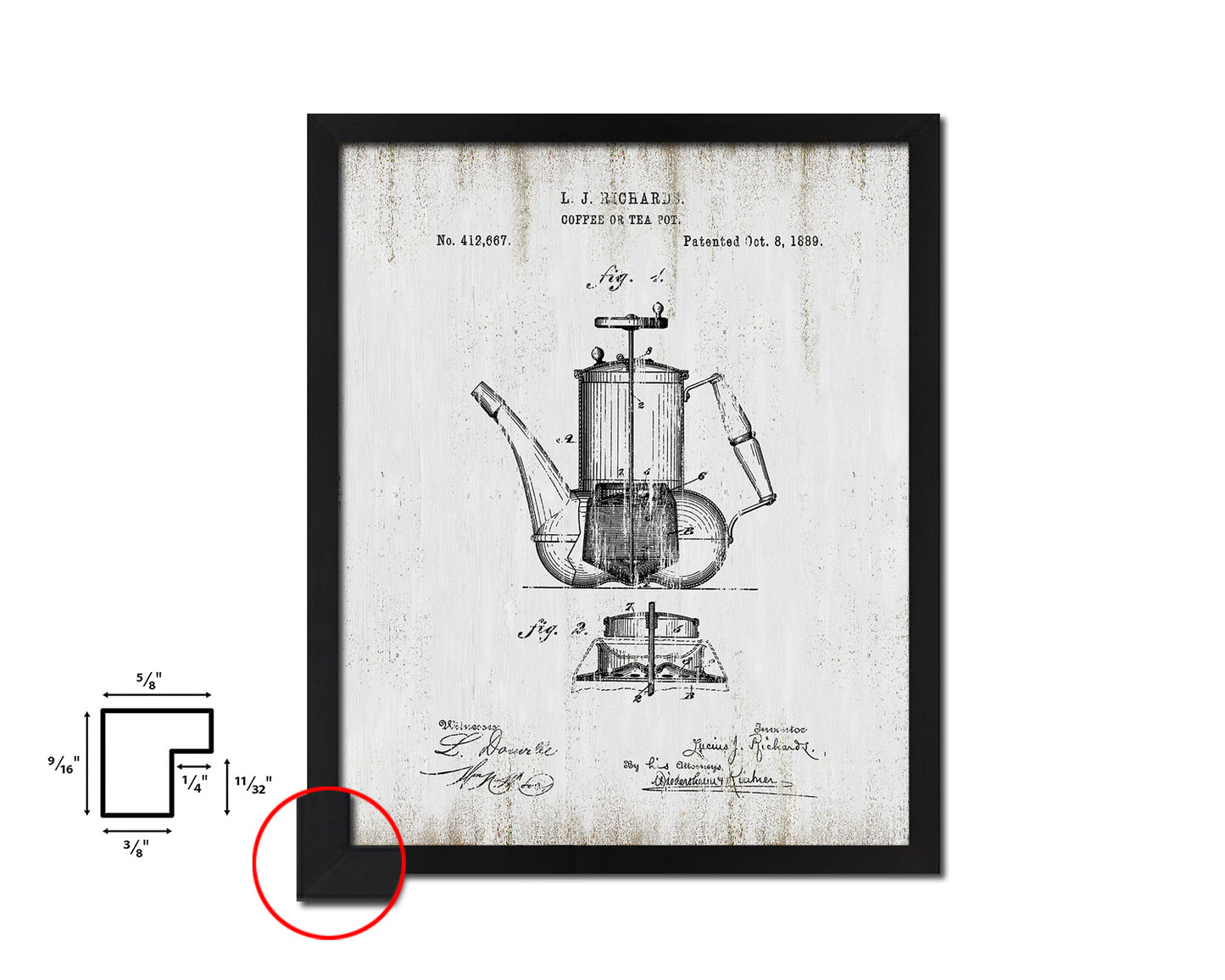 Tea Pot Coffee Vintage Patent Artwork Black Frame Print Wall Art Decor Gifts
