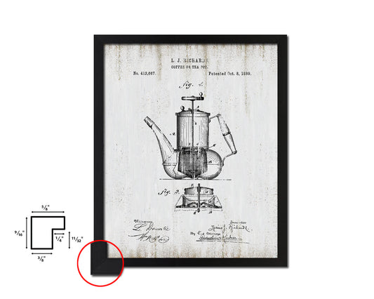 Tea Pot Coffee Vintage Patent Artwork Black Frame Print Wall Art Decor Gifts