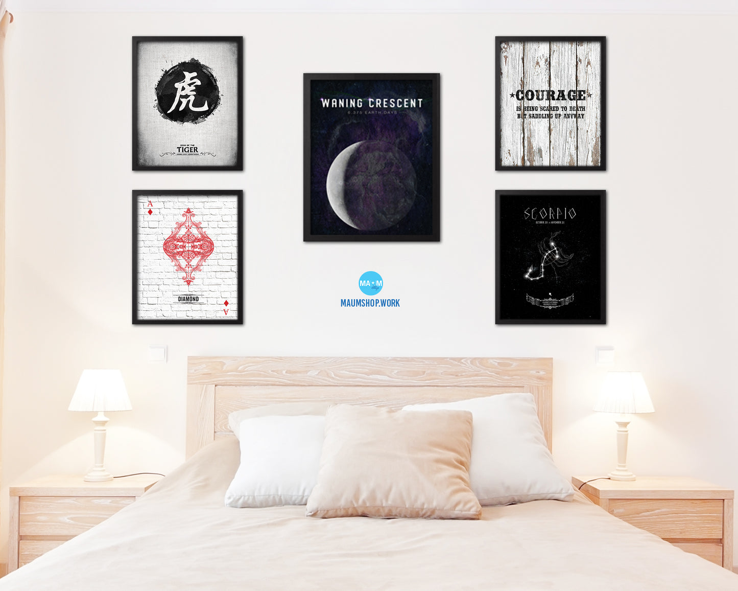 Waning Crescent Lunar Phases Length of Year Moon Watercolor Nursery Framed Prints Wall Art Gift