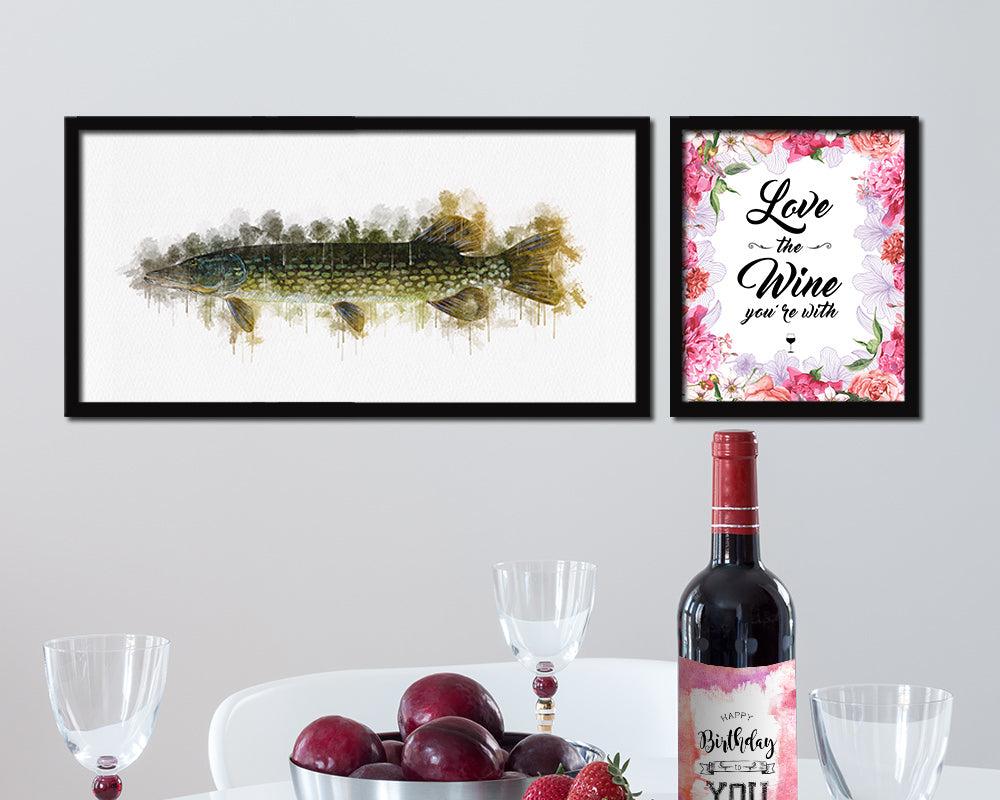 Pike Fish Art Wood Frame Modern Restaurant Sushi Wall Decor Gifts, 10" x 20"