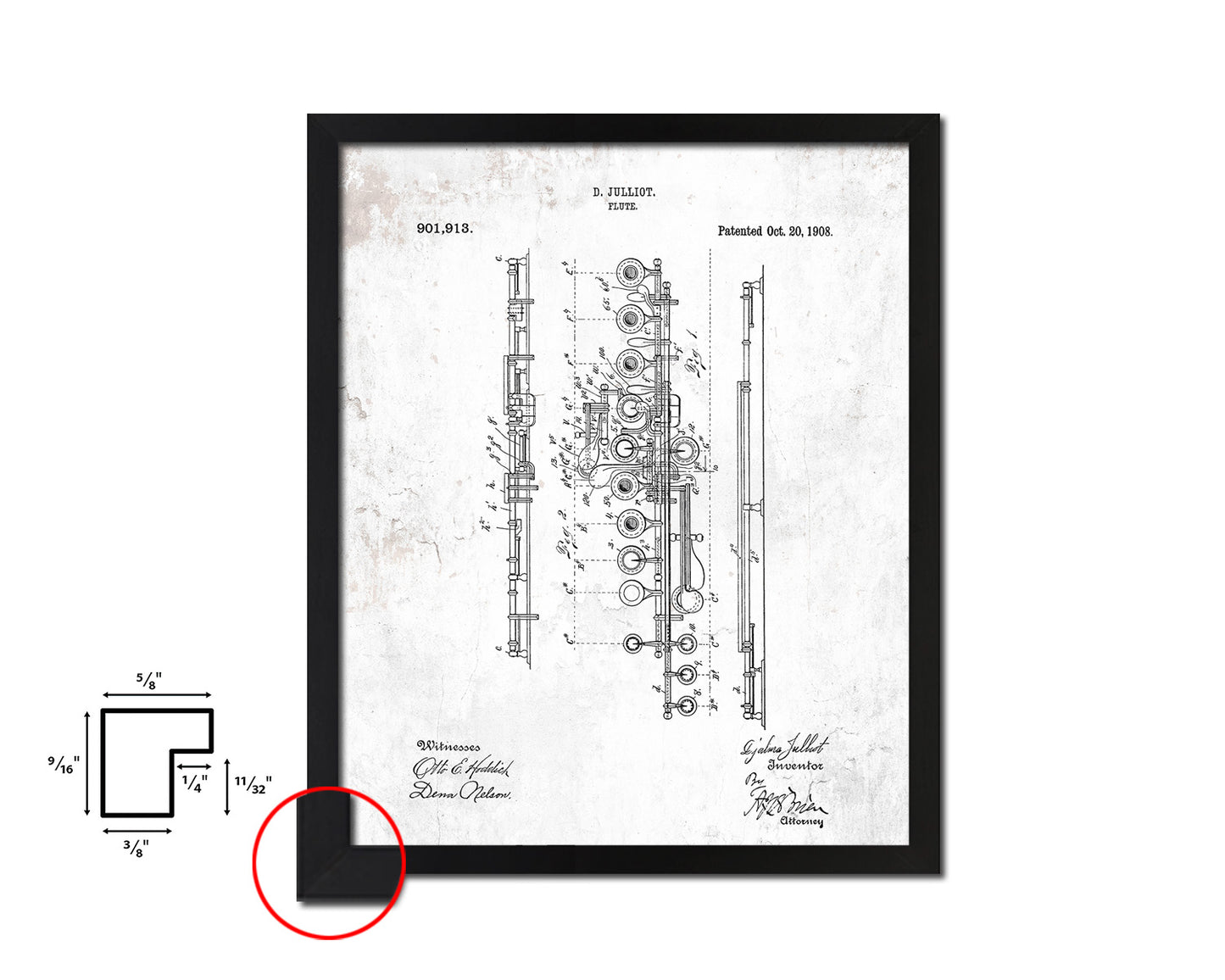 Flute Music Vintage Patent Artwork Black Frame Print Wall Art Decor Gifts