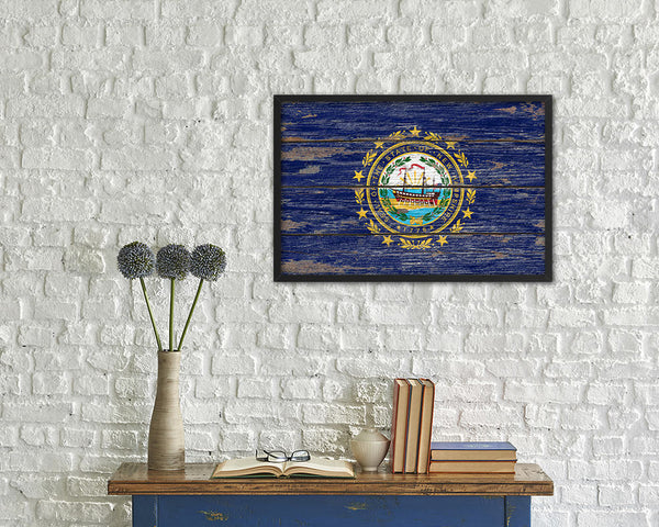 New Hampshire State Rustic Flag Wood Framed Paper Prints Wall Art Decor Gifts