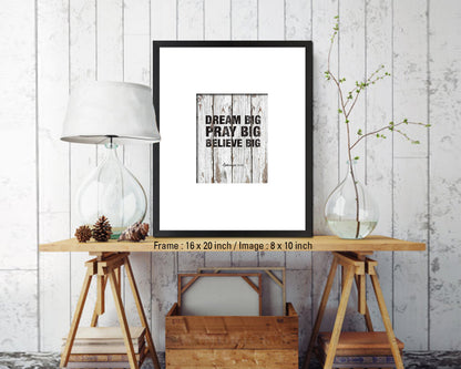 Dream Pray Bbelieve Big Quote Wood Framed Print Home Decor Wall Art Gifts