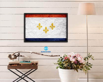 New Orleans  City Louisiana State Vintage Flag Wood Framed Prints Decor Wall Art Gifts