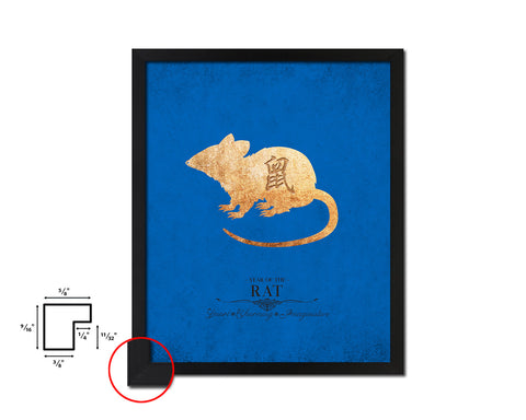 Rat Chinese Zodiac Character Black Framed Art Paper Print Wall Art Decor Gifts, Blue