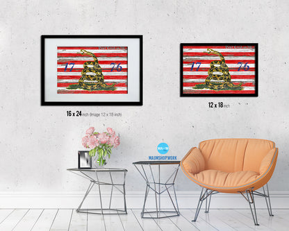 First Navy Jack Don't Tread On Me 1776 Tea Party Wood Rustic Flag Framed Print Art