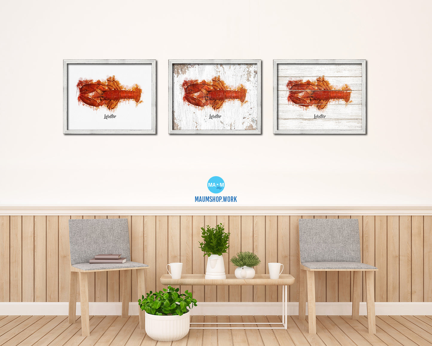 Lobster Fish Framed Prints Modern Restaurant Sushi Bar Watercolor Wall Art Decor