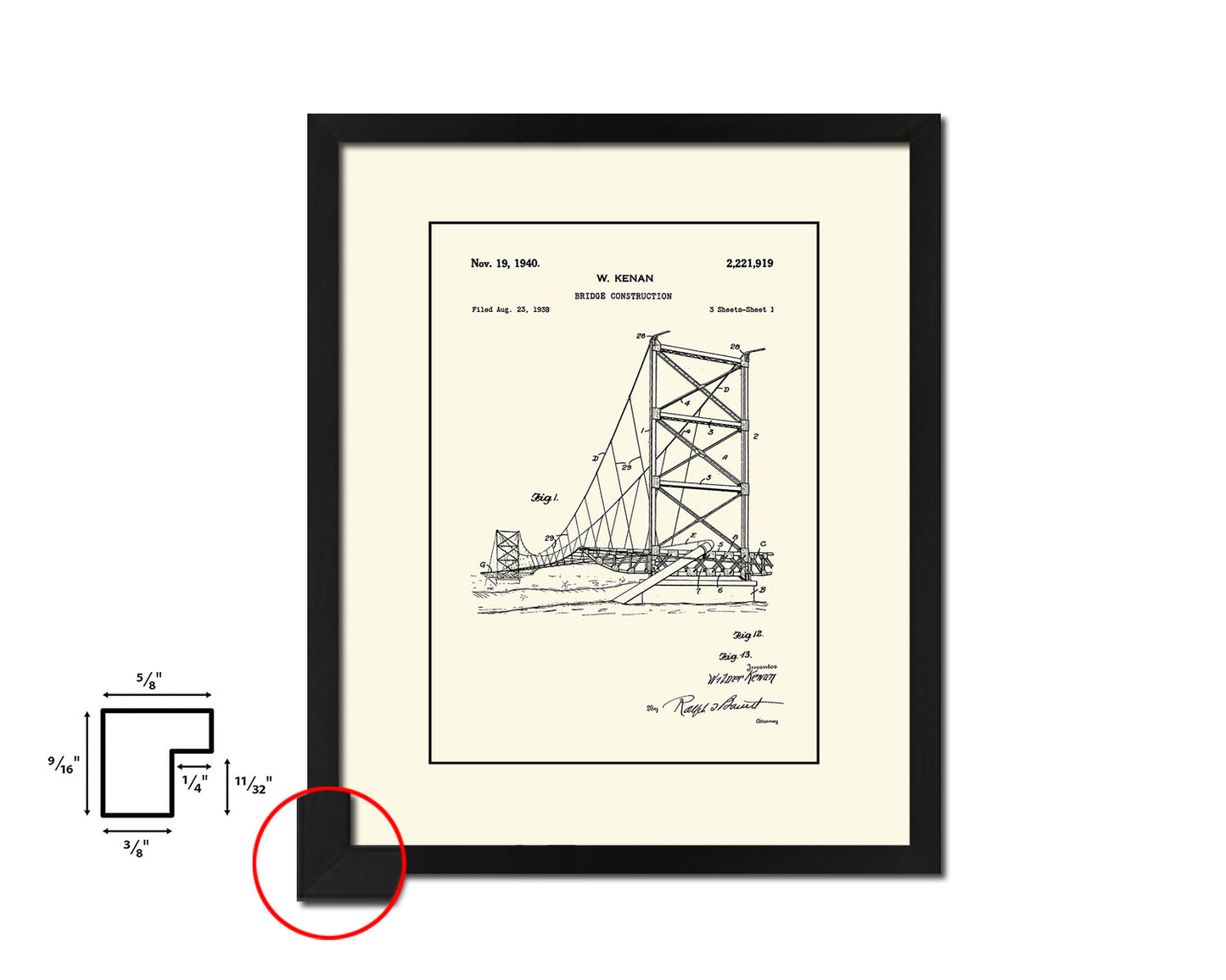 Construction Bridge Vintage Patent Artwork Black Frame Print Wall Art Decor Gifts