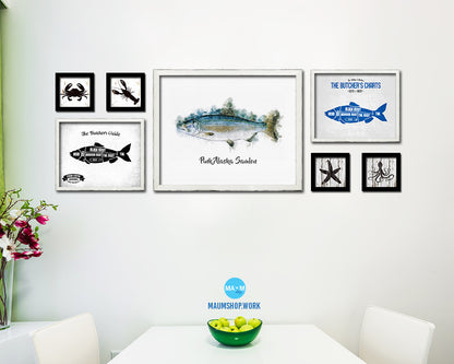 Pink Alaska Samlon Fish Framed Prints Modern Restaurant Sushi Bar Watercolor Wall Art Decor