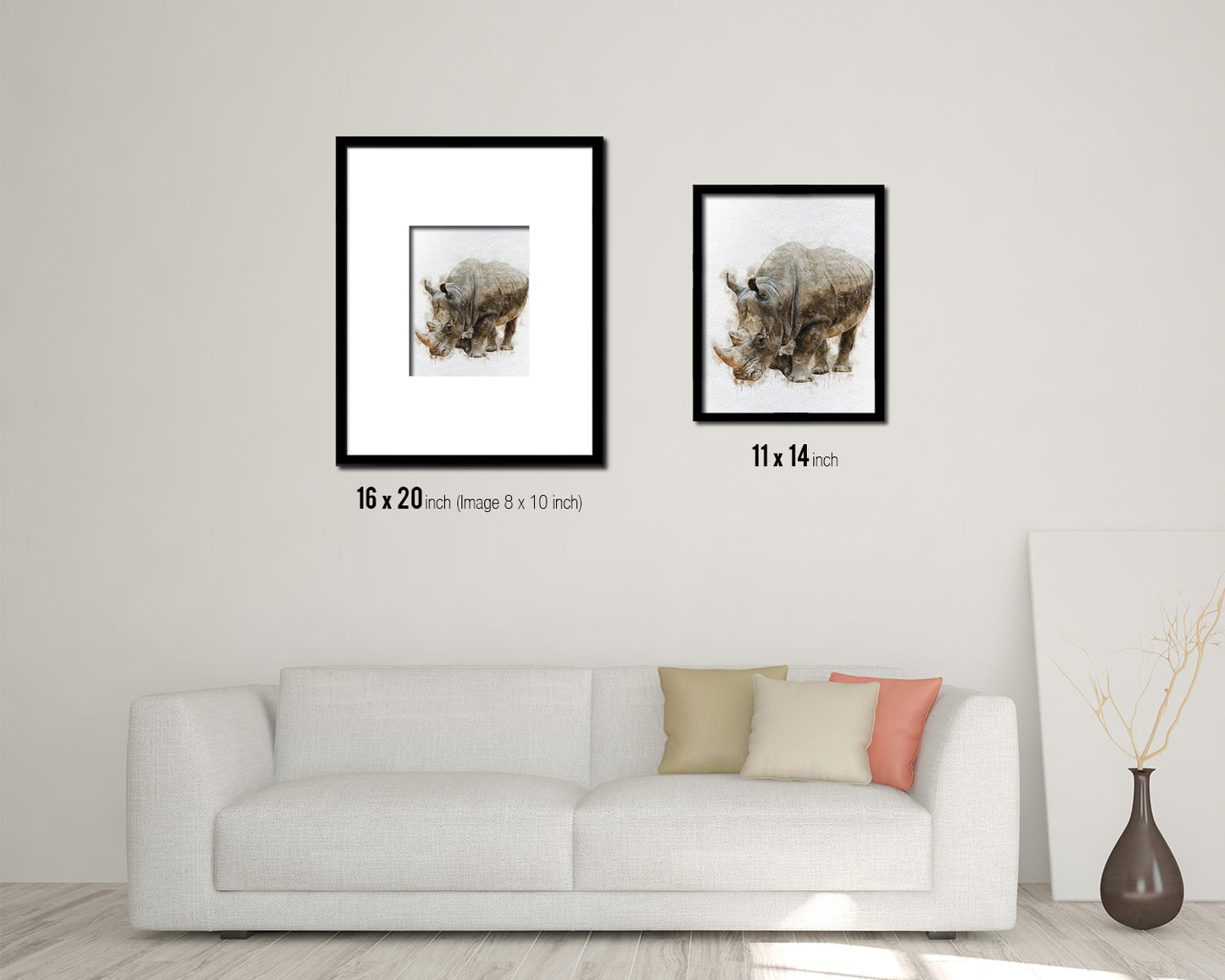 Rhinoceros Animal Painting Print Framed Art Home Wall Decor Gifts