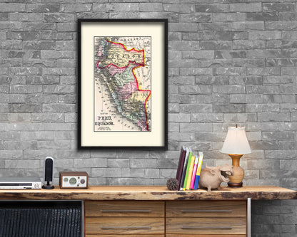 Peru Old Map Wood Framed Print Art Wall Decor Gifts