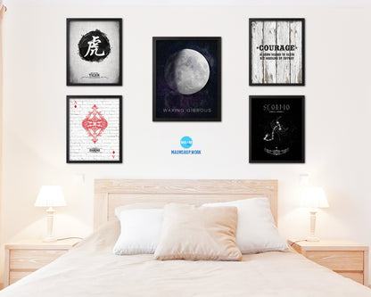 Waxing Gibbous Lunar Phases Moon Watercolor Nursery Framed Prints Home Decor Wall Art Gifts