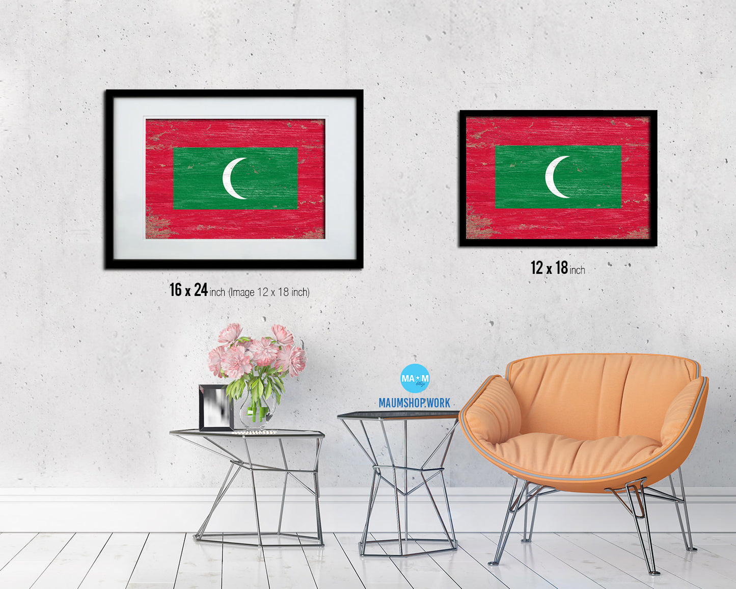 Maldives Shabby Chic Country Flag Wood Framed Print Wall Art Decor Gifts