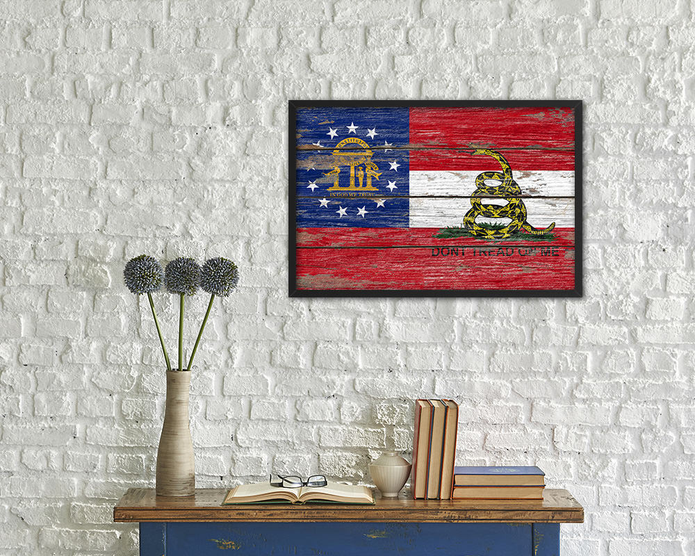 Gadsden Don't Tread On Me Georgia State Wood Rustic Flag Framed Print Art
