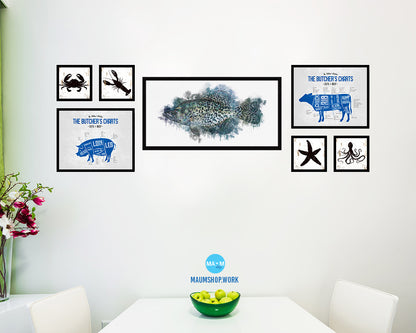 Black Crappie Fish Art Wood Frame Modern Restaurant Sushi Wall Decor Gifts, 10" x 20"