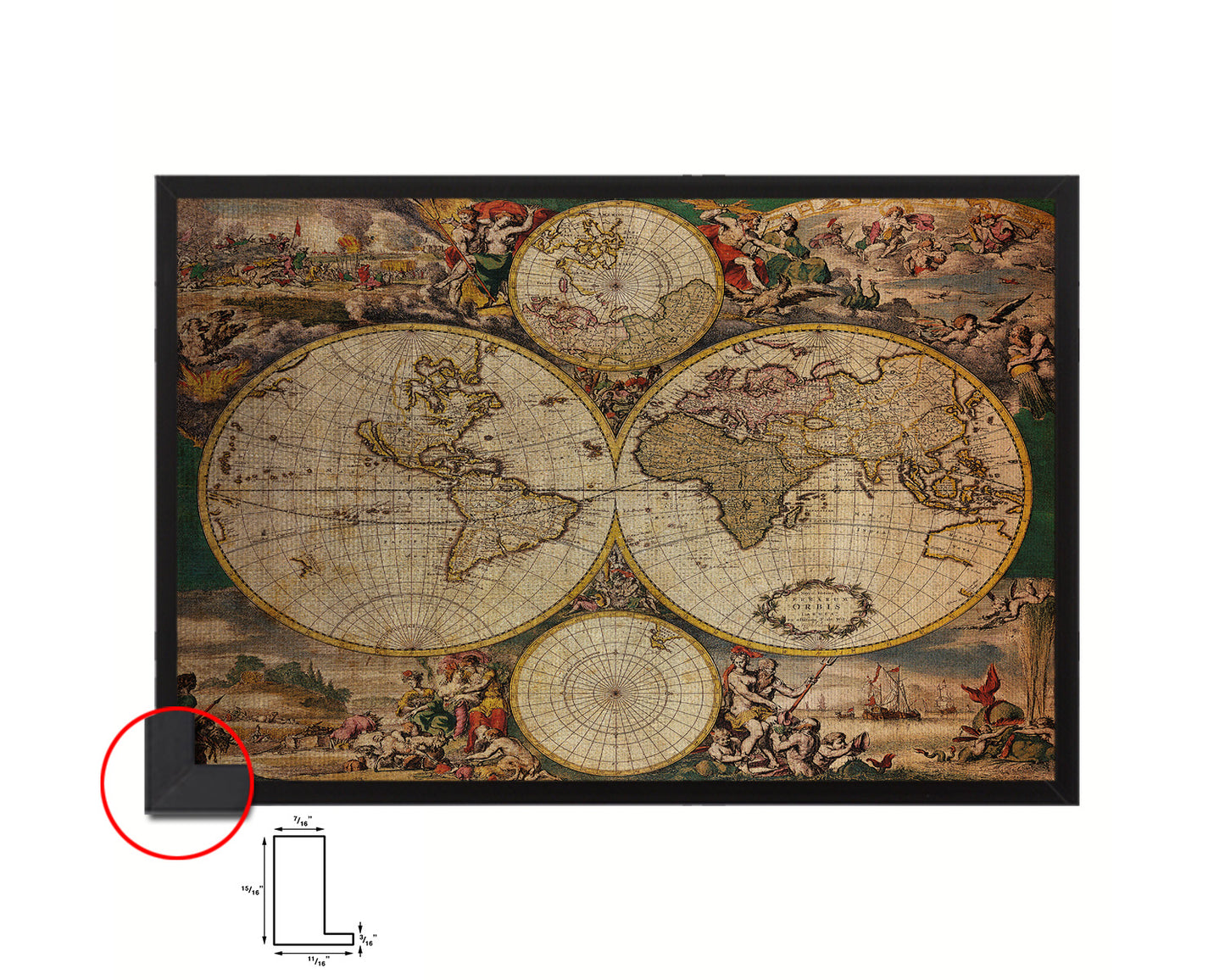 World hemispheres Frederick De Wit Amsterdam 1668 Vintage Map Framed Print Art Wall Decor Gifts