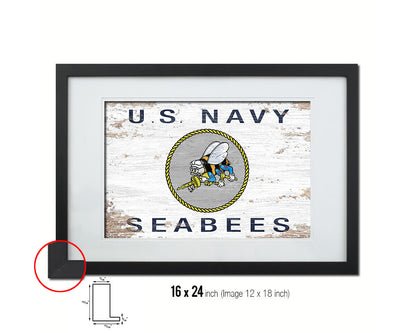 US Navy Seabees Shabby Chic Military Flag Framed Print Decor Wall Art Gifts