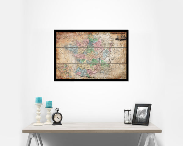 Medieval France Crusades Antique Map Framed Print Art Wall Decor Gifts