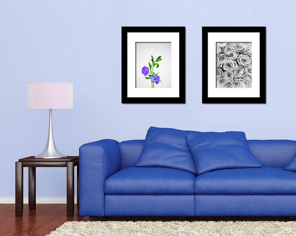 Blue Periwinkle Sketch Plants Art Wood Framed Print Wall Decor Gifts