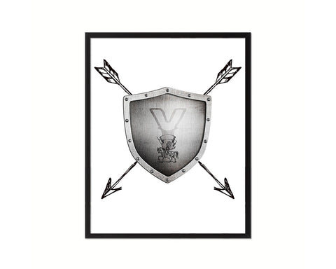 Letter Y Medieval Castle Knight Shield Sword Monogram Framed Print Wall Art Decor Gifts