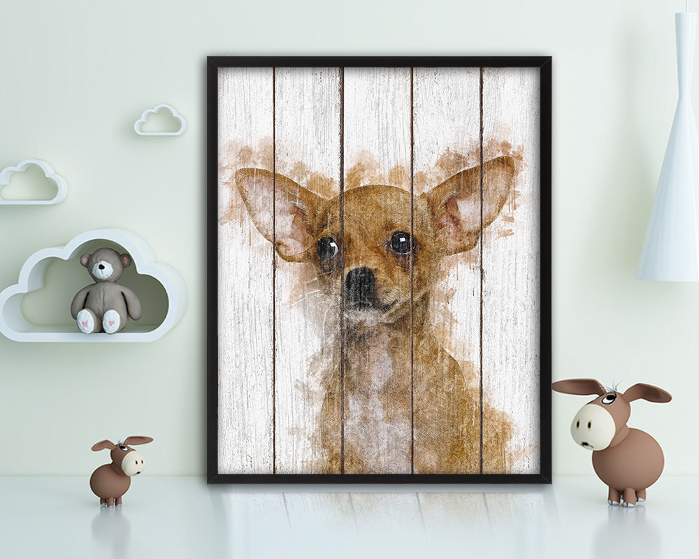 Chihuahua Dog Puppy Portrait Framed Print Pet Watercolor Wall Decor Art Gifts