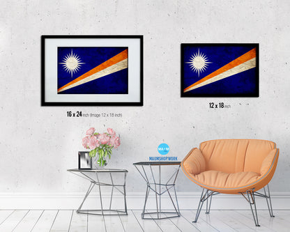 Marshall Islands Country Vintage Flag Wood Framed Print Wall Art Decor Gifts