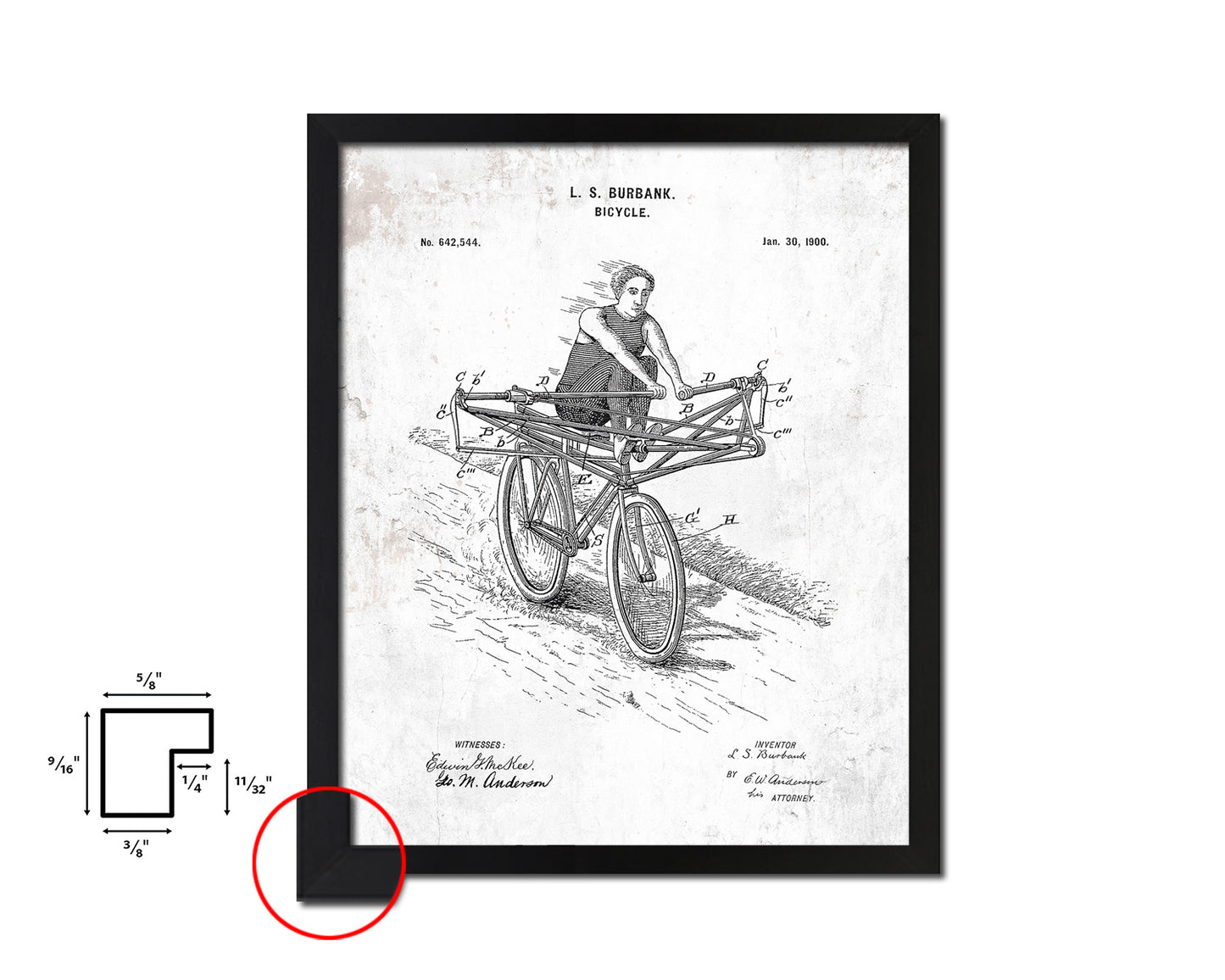 Vehicle Bicycle Vintage Patent Artwork Black Frame Print Wall Art Decor Gifts