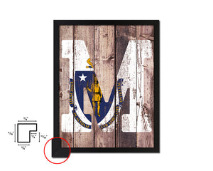 Massachusetts State Initial Flag Wood Framed Paper Print Decor Wall Art Gifts, Wood