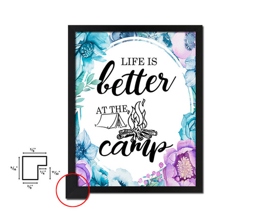 Life is better at the camp Quote Boho Flower Framed Print Wall Decor Art
