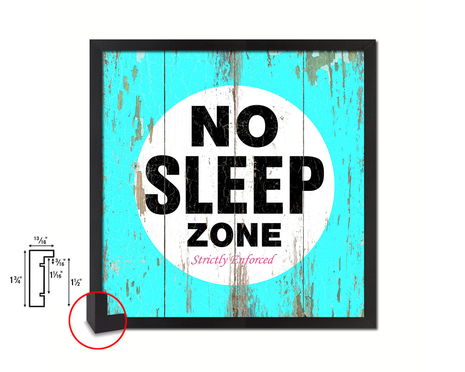 No Sleep Zone Shabby Chic Sign Wood Framed Art Paper Print Wall Decor Gifts