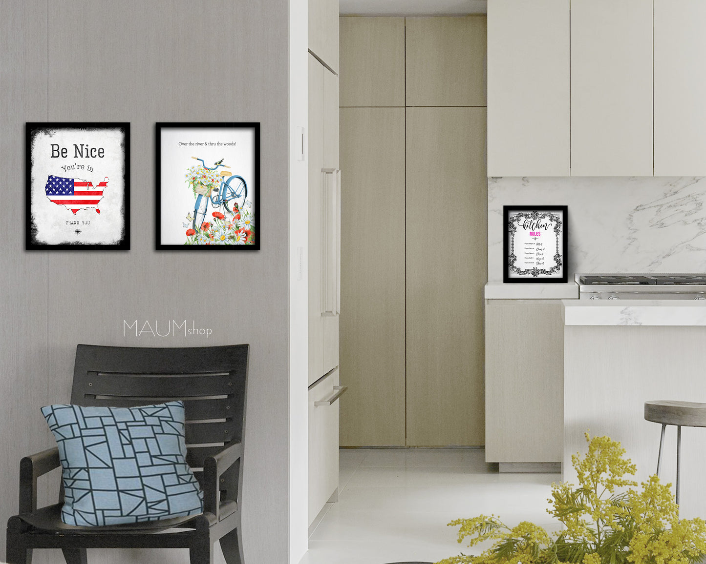 Over the river & thru the woods Quote Framed Print Wall Decor Art Gifts