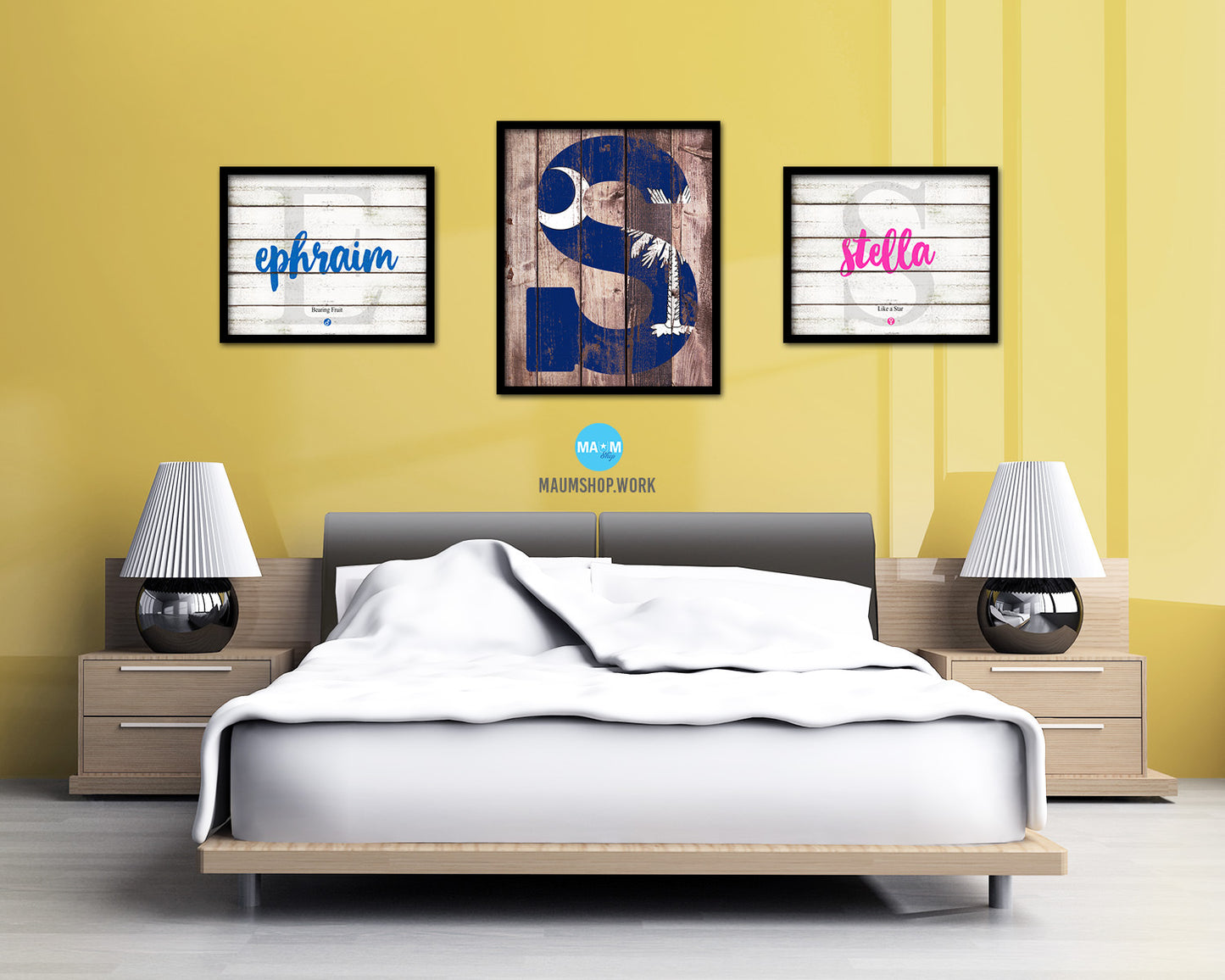 South Carolina State Initial Flag Wood Framed Paper Print Decor Wall Art Gifts, Wood