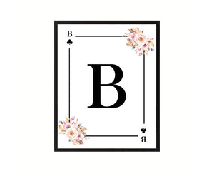 Letter B Personalized Boho Monogram Clover Card Decks Framed Print Wall Art Decor Gifts