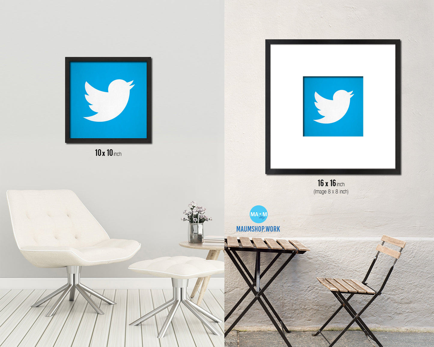 Twitter Social Media Symbol Icons logo Wood Framed Print Home Decor Wall Art Gifts