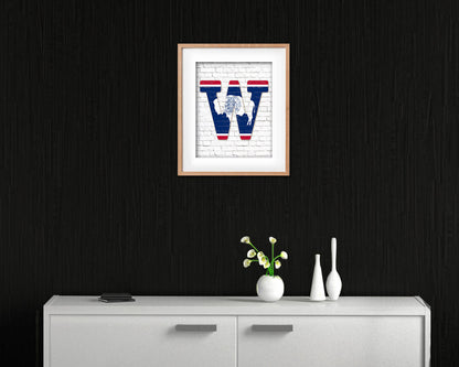 Wyoming State Initial Flag Wood Framed Paper Print Decor Wall Art Gifts, Brick