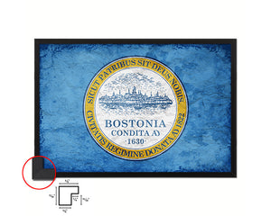 Boston City Massachusetts State Vintage Flag Wood Framed Prints Decor Wall Art Gifts