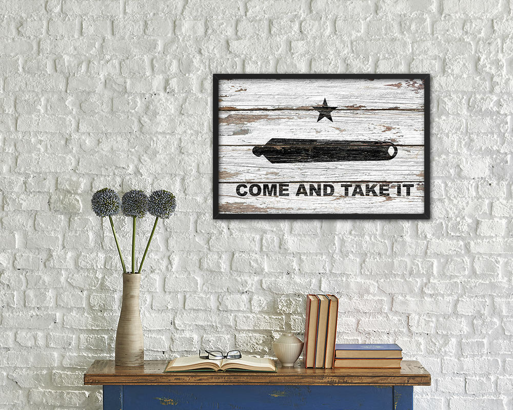 Come and take it Wood Rustic Flag Wood Framed Print Wall Art Decor Gifts