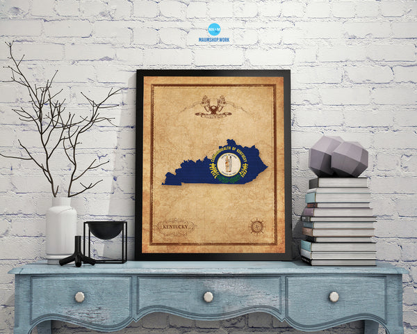 Kentucky State Vintage Map Wood Framed Paper Print  Wall Art Decor Gifts