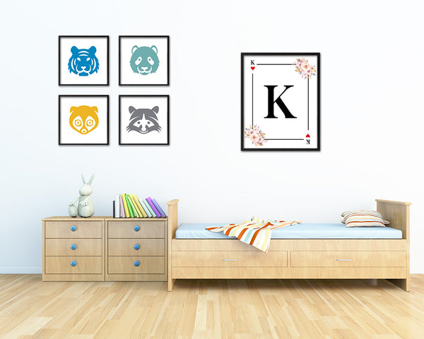 Letter K Personalized Boho Monogram Heart Playing Decks Framed Print Wall Art Decor Gifts