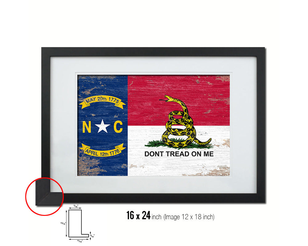 North Carolina State Gadsden Don't Tread On Me Shabby Chic Military Flag Framed Print Art