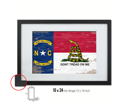 North Carolina State Gadsden Don't Tread On Me Shabby Chic Military Flag Framed Print Art