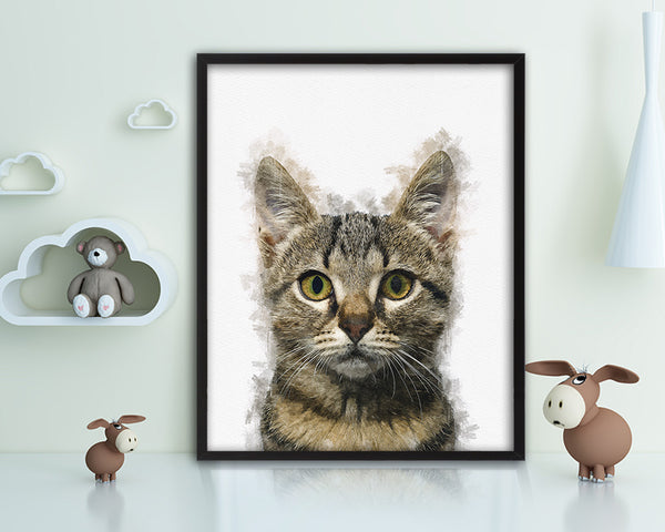 Gray Kitten Cat Kitten Portrait Framed Print Pet Home Decor Custom Watercolor Wall Art Gifts