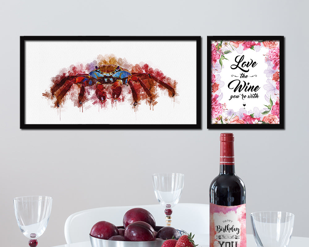 Crab Fish Art Wood Frame Modern Restaurant Sushi Wall Decor Gifts, 10" x 20"