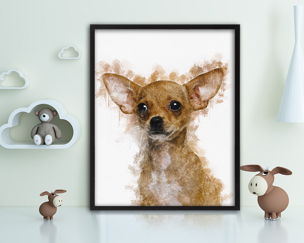 Chihuahua Dog Puppy Portrait Framed Print Pet Watercolor Wall Decor Art Gifts