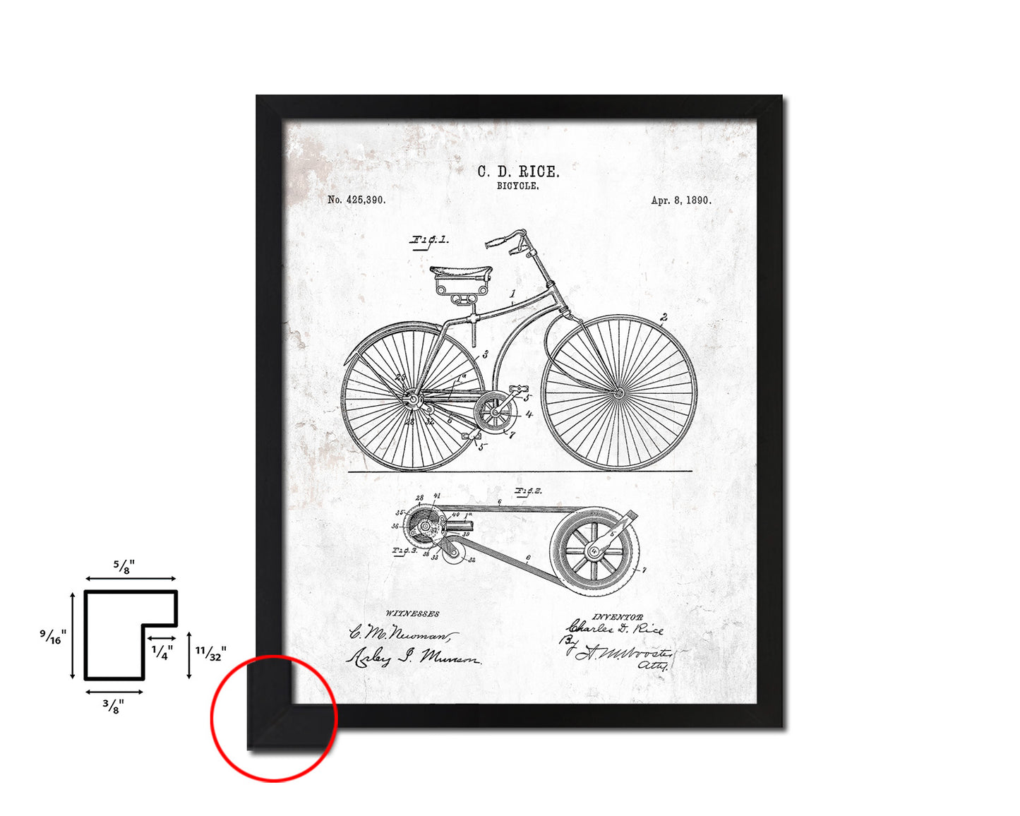 Wheel Bicycle Vintage Patent Artwork Black Frame Print Wall Art Decor Gifts