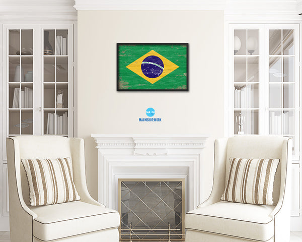 Brazil Shabby Chic Country Flag Wood Framed Print Wall Art Decor Gifts
