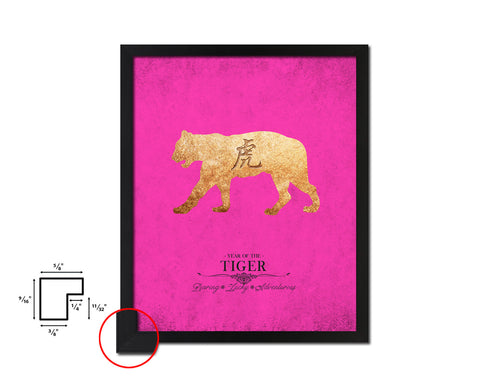 Tiger Chinese Zodiac Character Black Framed Art Paper Print Wall Art Decor Gifts, Pink