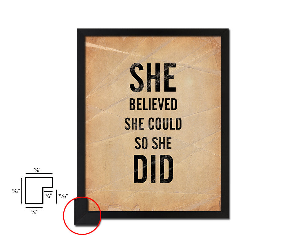 She believed she could so she did Quote Paper Artwork Framed Print Wall Decor Art