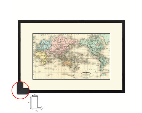 World Western and Eastern Hemispheres 1800 Old Map Framed Print Art Wall Decor Gifts