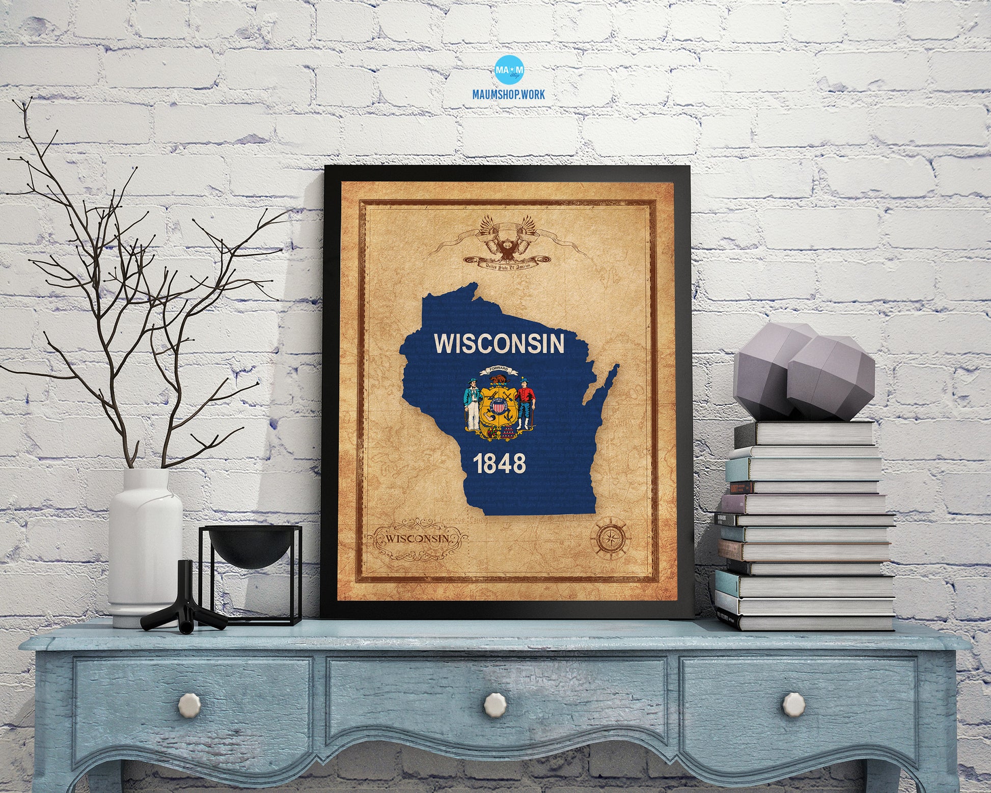 Wisconsin State Vintage Map Black Wood Framed Wall Art Prints ...